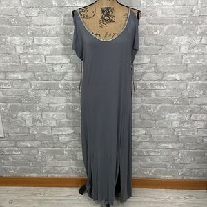 Juicy Couture Grey High Low Jeweled Neck Cold Shoulder Maxi Dress